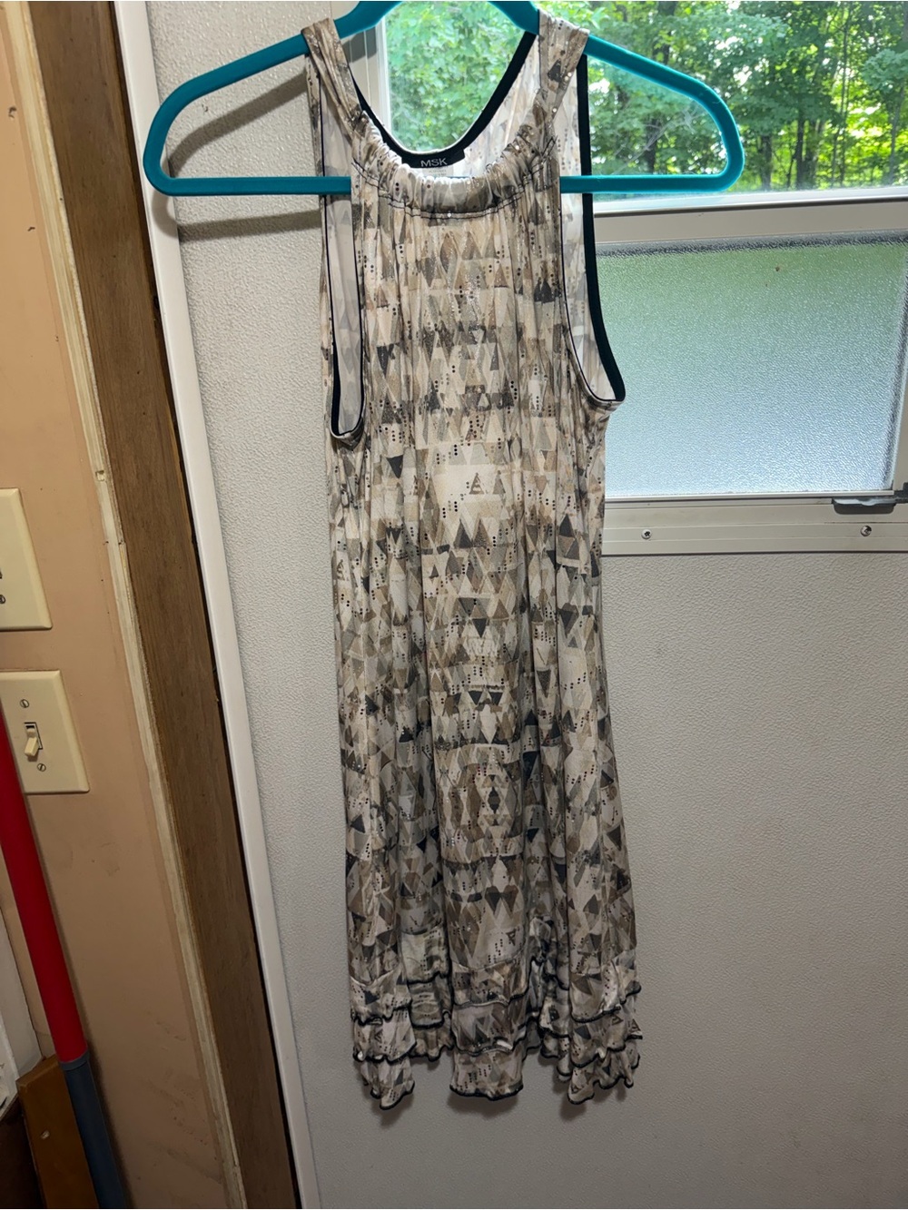 Mudd Beige and Gray Geometric Maxi Dress
